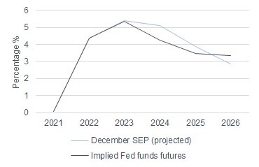 Line graph describing Futures Market versus Fed Rate Projections