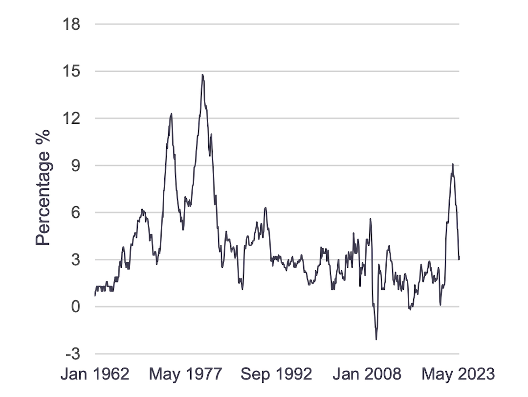 Line graph describing CPI YoY Timeline Since 1962